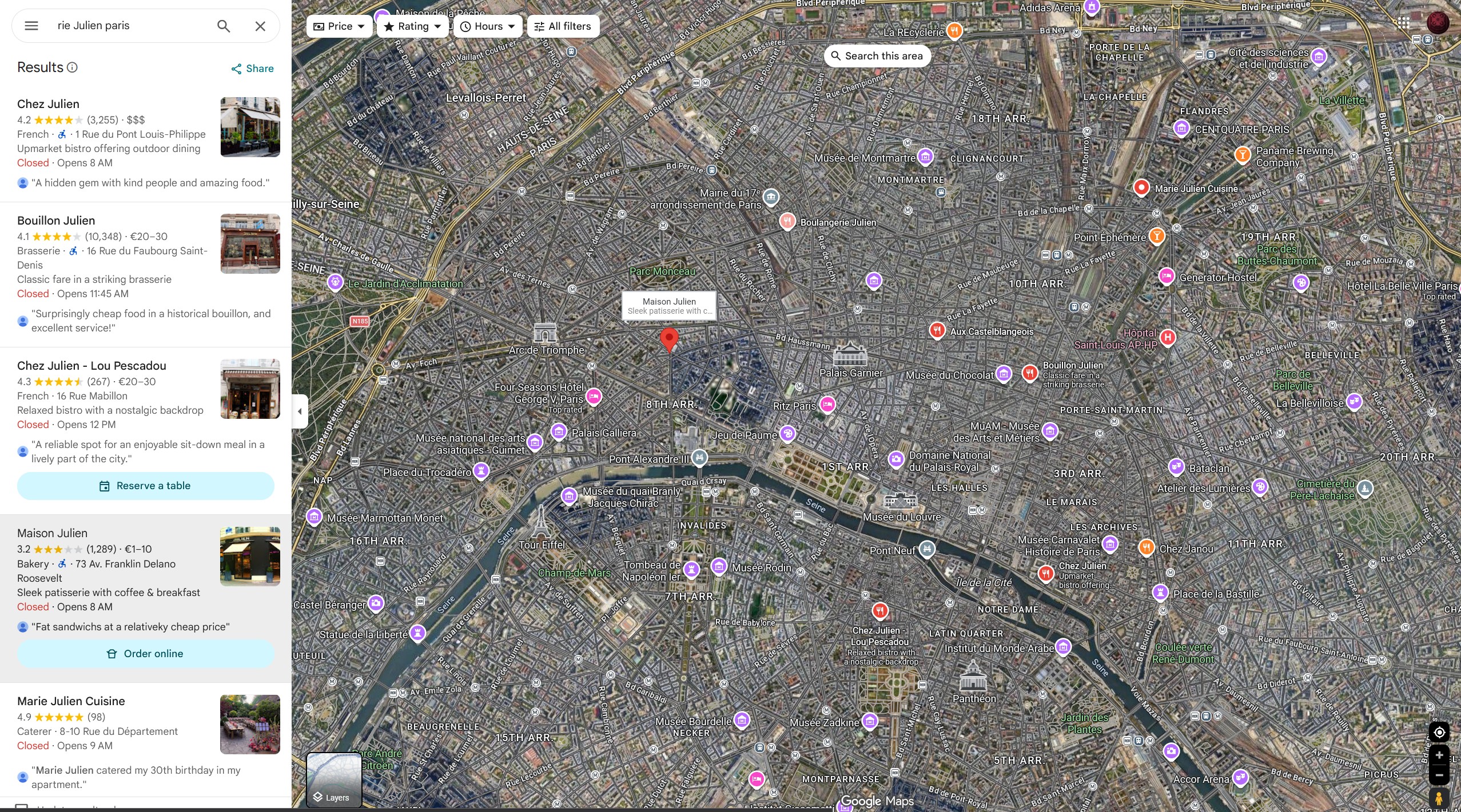 Google Maps showing Maison Julien location