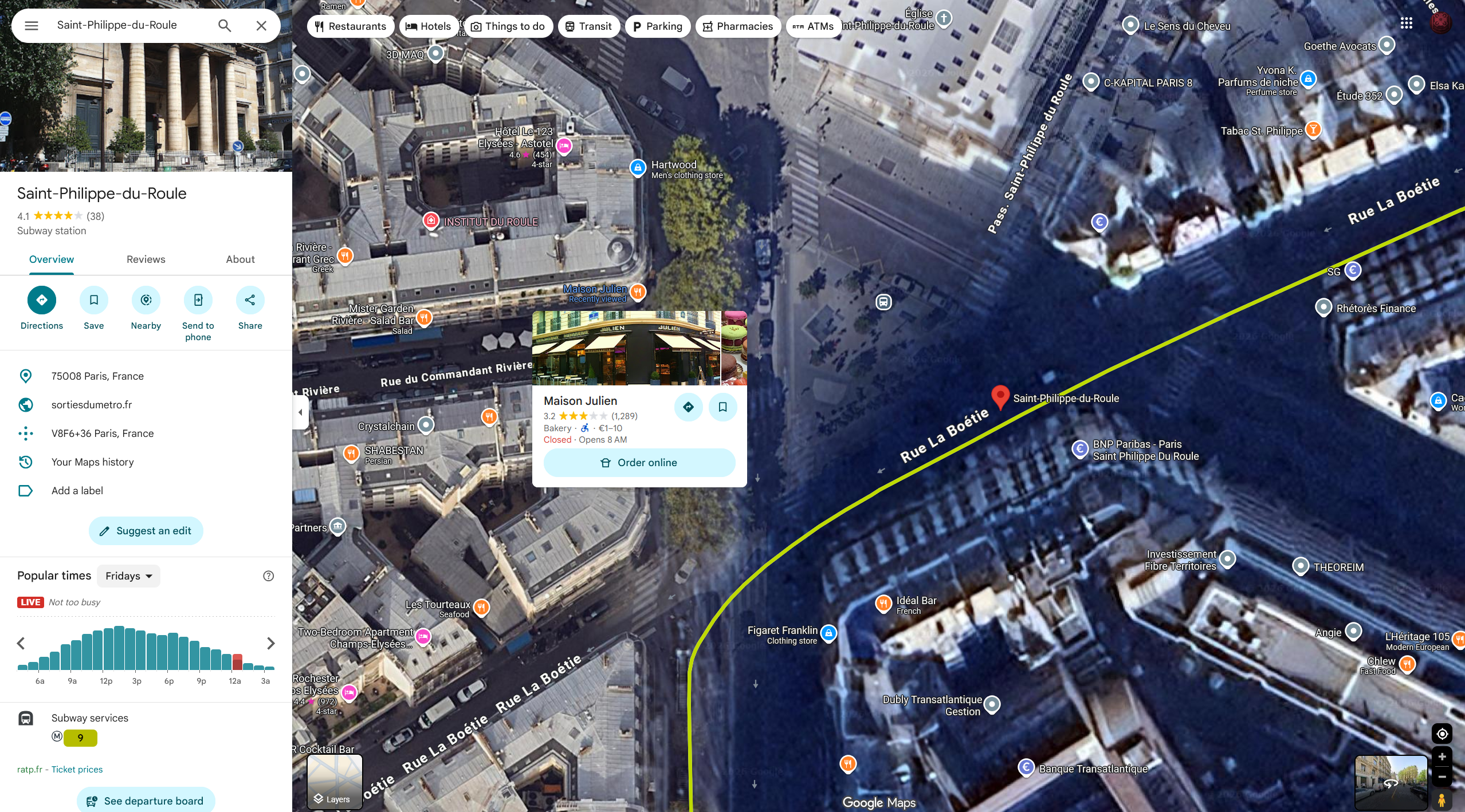 Map showing Saint-Philippe-du-Roule station